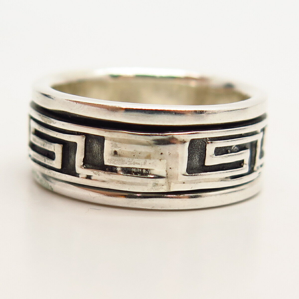 925 Sterling Silver Greek Maze Design Rotating Band Ring