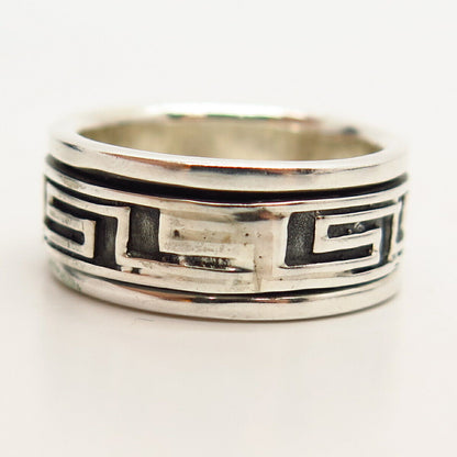 925 Sterling Silver Greek Maze Design Rotating Band Ring