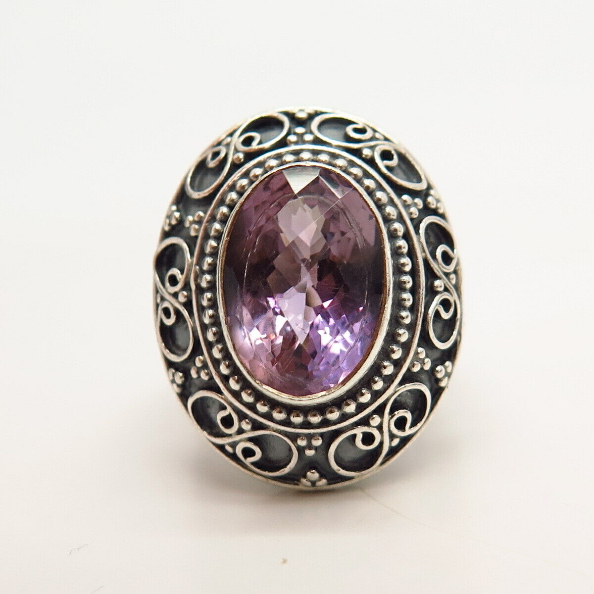 925 Sterling Silver Real Amethyst Gemstone Ethnic Design Ring Size 7