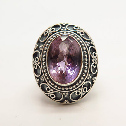 925 Sterling Silver Real Amethyst Gemstone Ethnic Design Ring Size 7