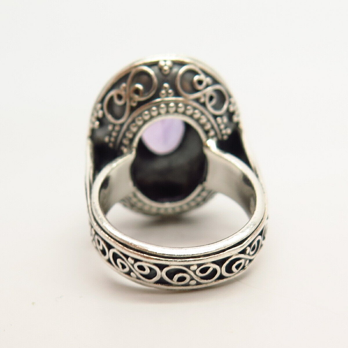 925 Sterling Silver Real Amethyst Gemstone Ethnic Design Ring Size 7