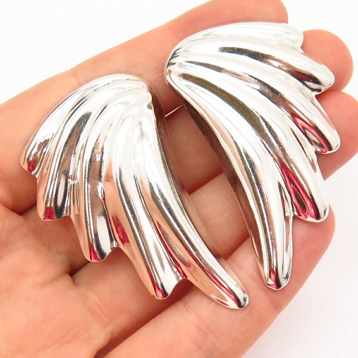 925 Sterling Silver Vintage Mexico Wings Design Clip On Earrings