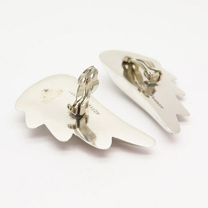 925 Sterling Silver Vintage Mexico Wings Design Clip On Earrings