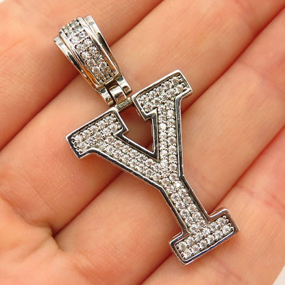 925 Sterling Silver Pave C Z Letter "Y" Initial Design Pendant