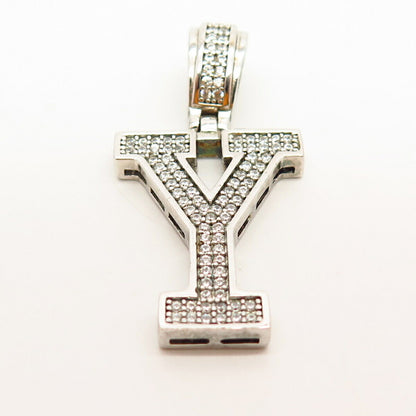 925 Sterling Silver Pave C Z Letter "Y" Initial Design Pendant