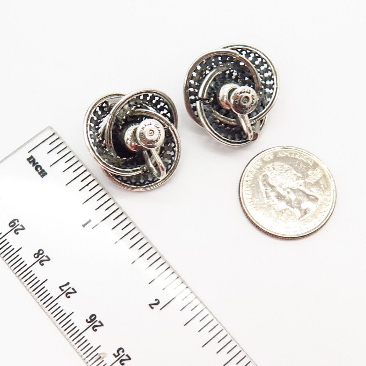 925 Sterling Silver Vintage Danecraft Rose Floral Screw Back Earrings