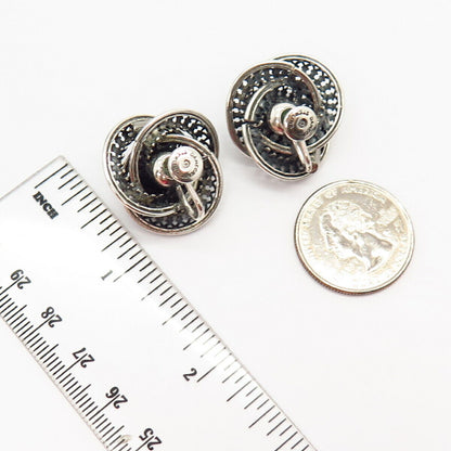 925 Sterling Silver Vintage Danecraft Rose Floral Screw Back Earrings