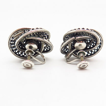 925 Sterling Silver Vintage Danecraft Rose Floral Screw Back Earrings