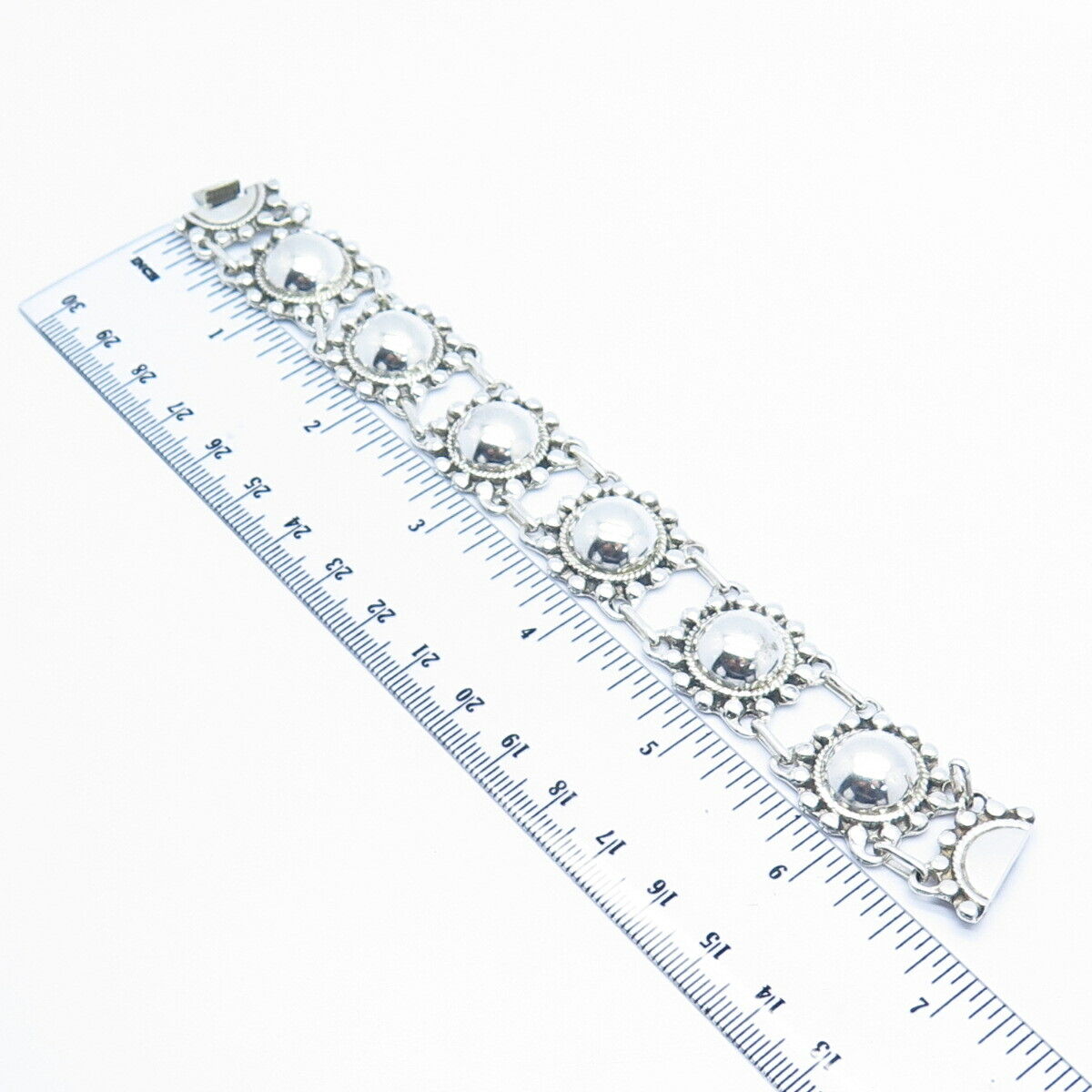 925 Sterling Silver Hemisphere Design Link Bracelet  6 3/4"