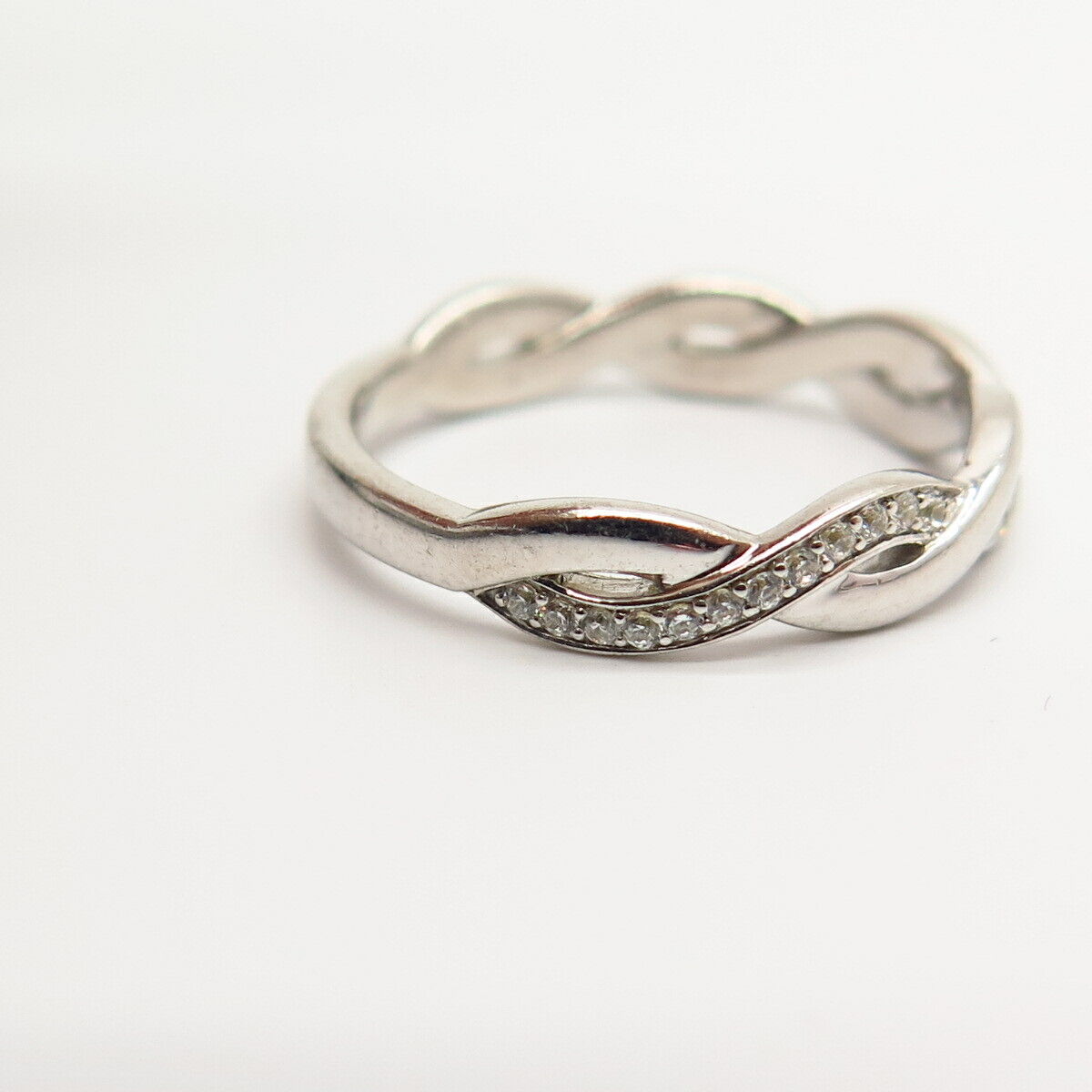 925 Sterling Silver C Z Braiding Design Ring Size 6 1/4