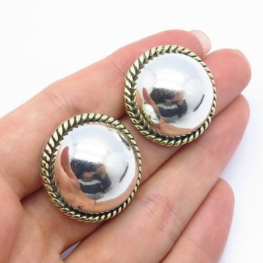 925 Sterling Silver 2-Tone Vintage Mexico Hemisphere Earrings