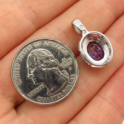 925 Sterling Silver Amethyst-Tone C Z Pendant