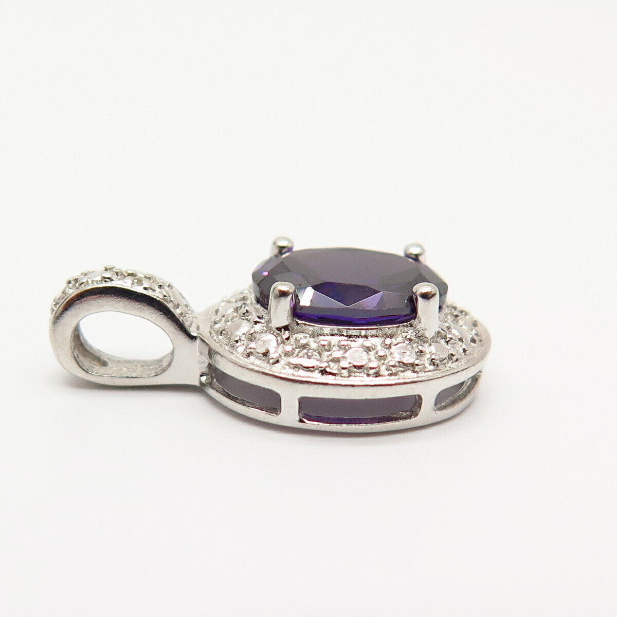 925 Sterling Silver Amethyst-Tone C Z Pendant