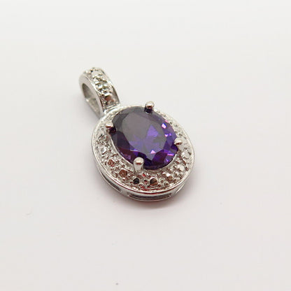 925 Sterling Silver Amethyst-Tone C Z Pendant