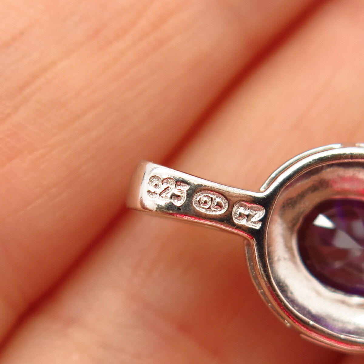 925 Sterling Silver Amethyst-Tone C Z Pendant