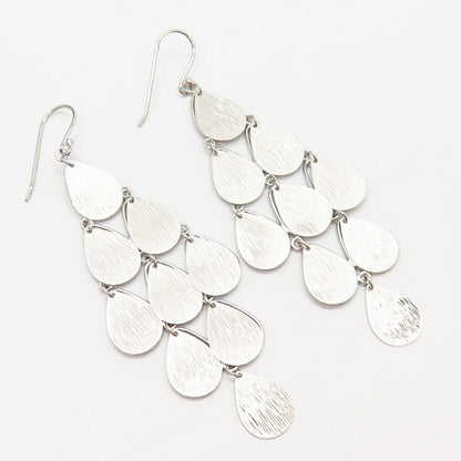 925 Sterling Silver Textured Petal Boho Design Dangling Long Earrings