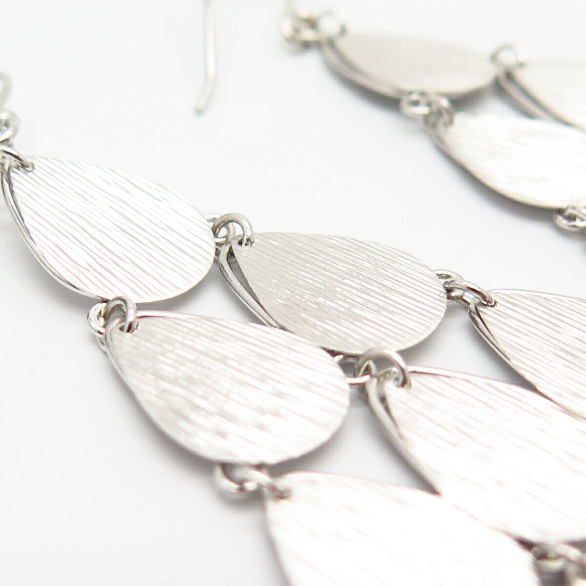 925 Sterling Silver Textured Petal Boho Design Dangling Long Earrings