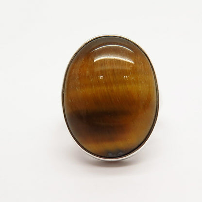 925 Sterling Silver Real Tiger Eye Gemstone Ring Size 6 3/4