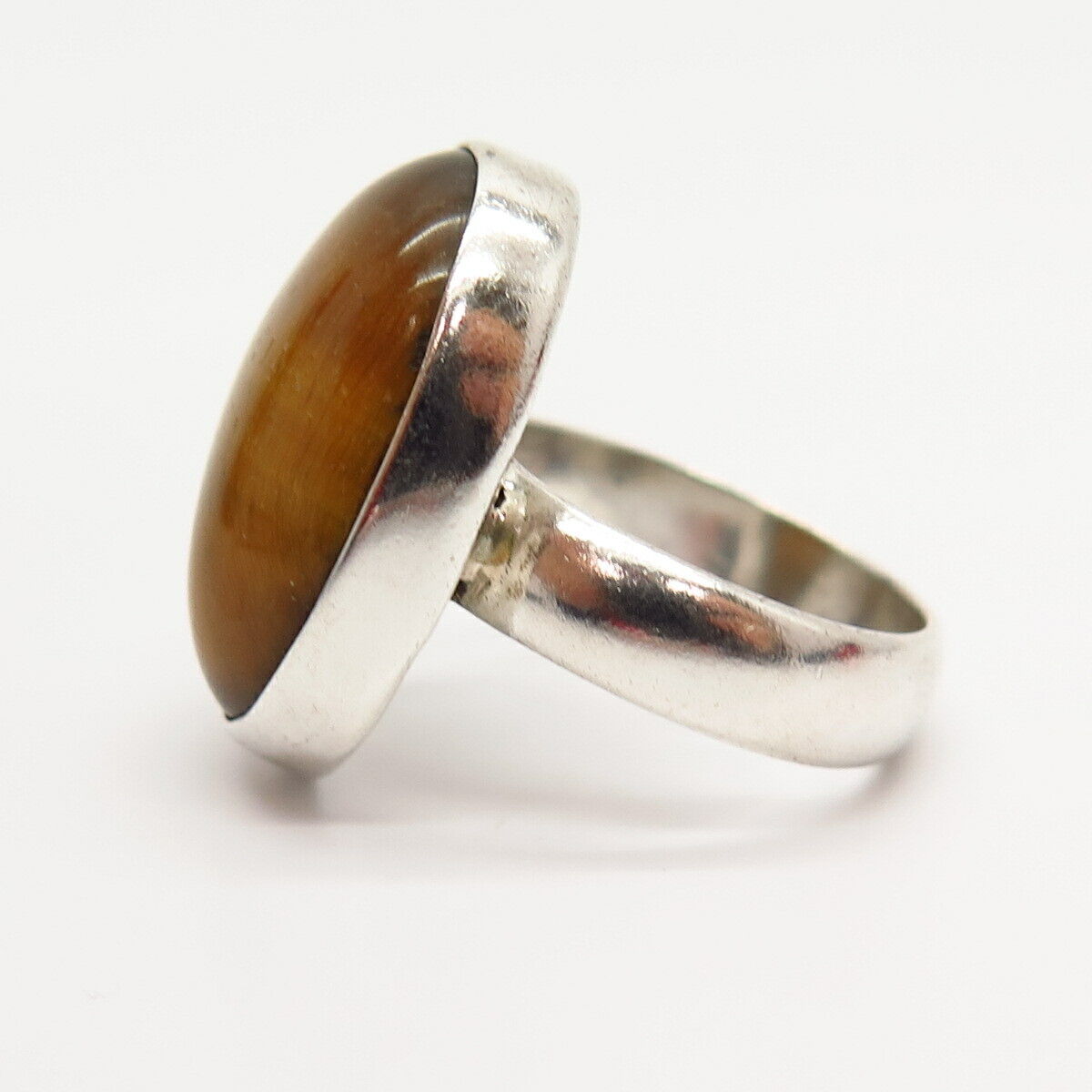 925 Sterling Silver Real Tiger Eye Gemstone Ring Size 6 3/4