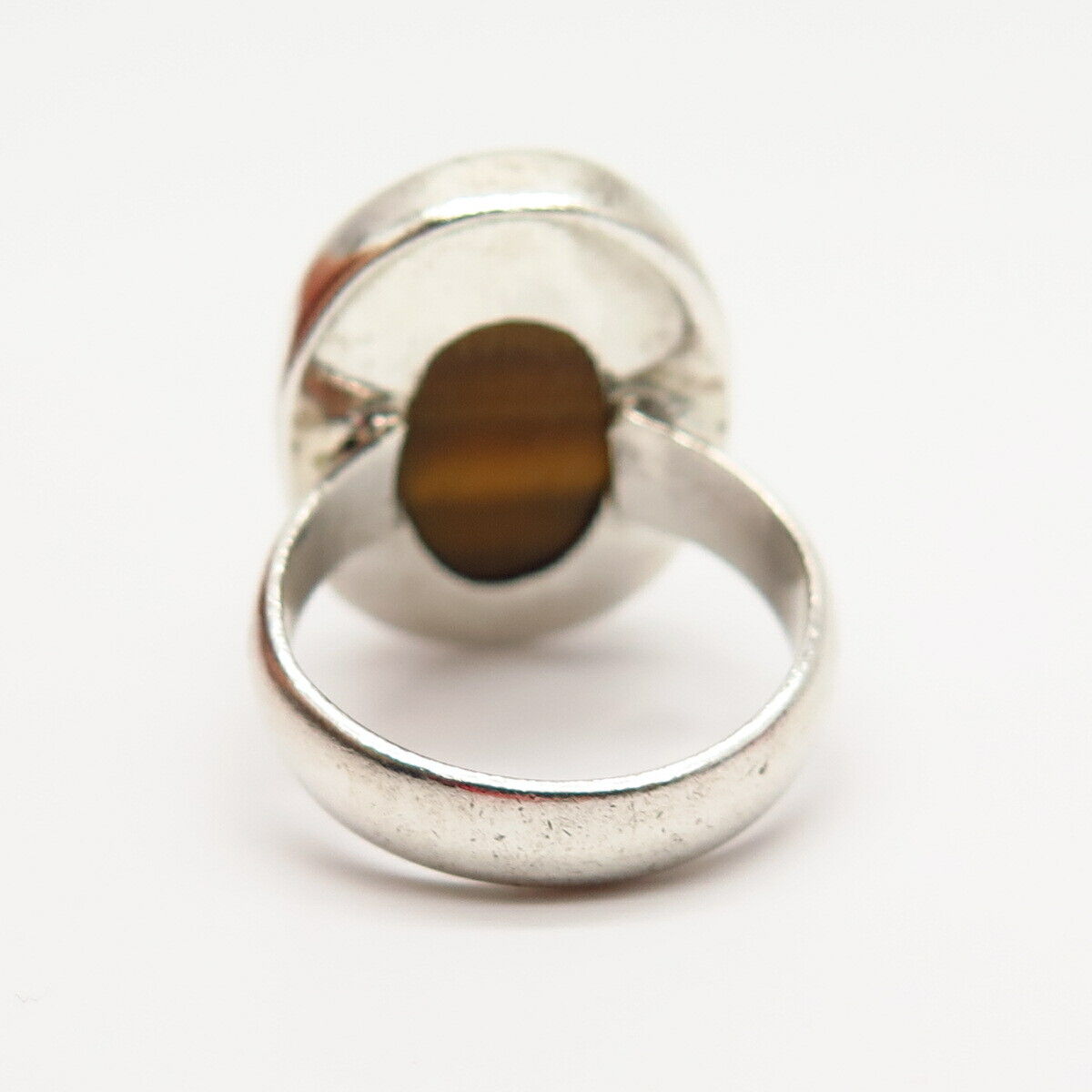 925 Sterling Silver Real Tiger Eye Gemstone Ring Size 6 3/4