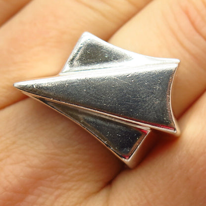 925 Sterling Silver Vintage Mexico Modernist Design Ring Size 7 1/4