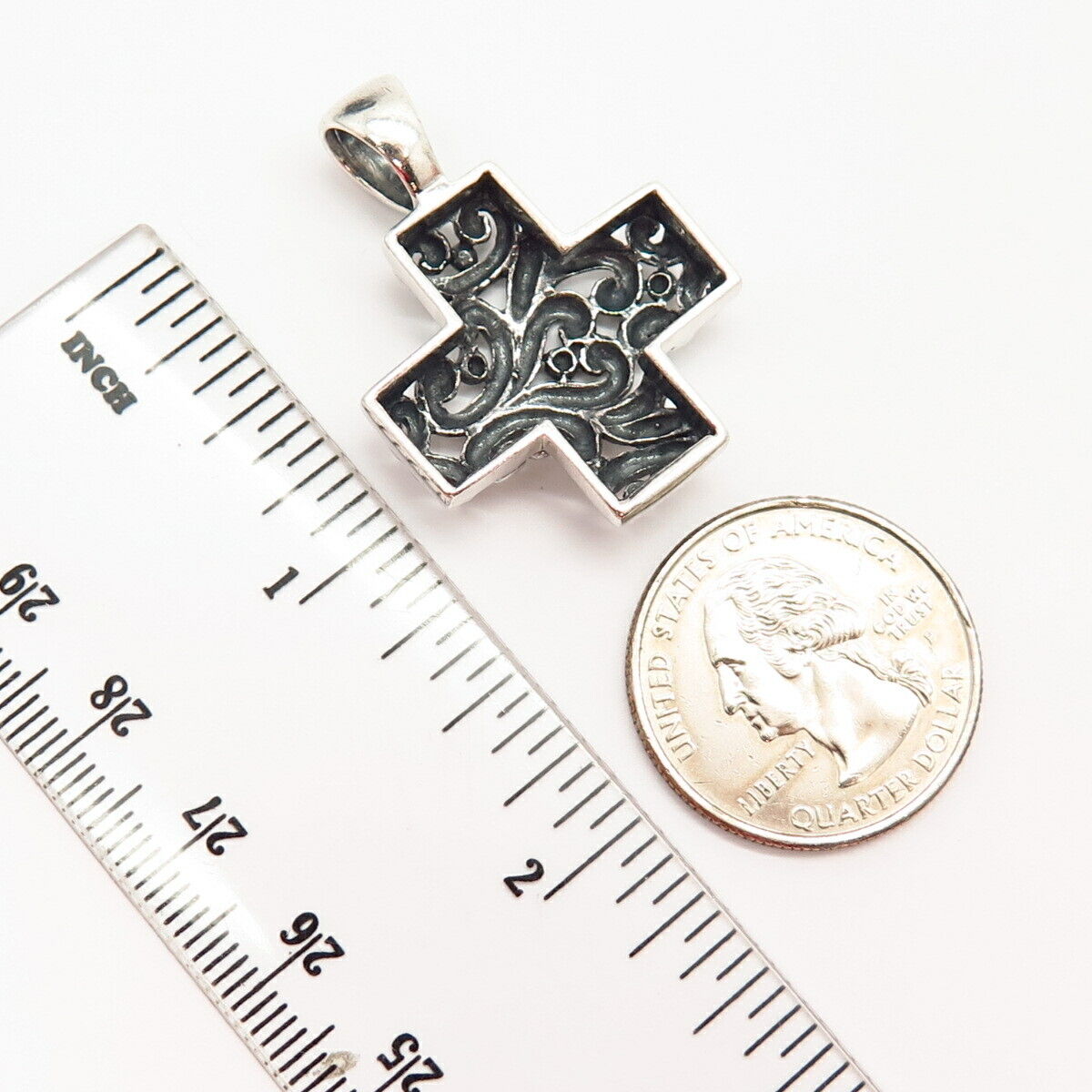 925 Sterling Silver Cutout Swirl Design Cross Pendant