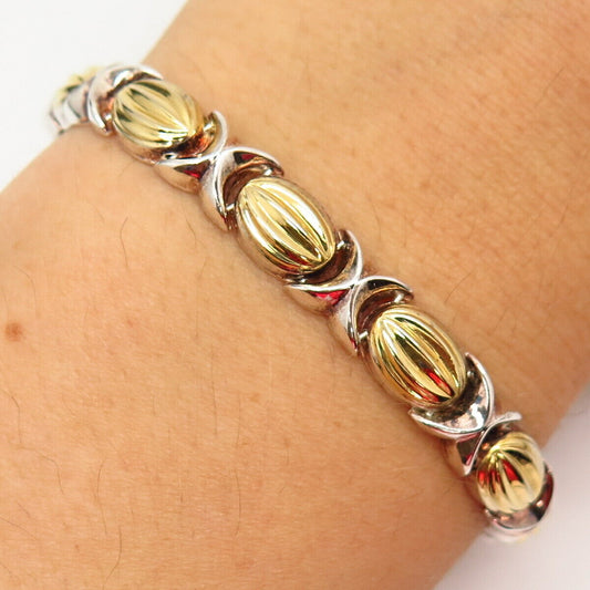 925 Sterling Silver 2 Tone Italy XO Link Bracelet 7 1/4"