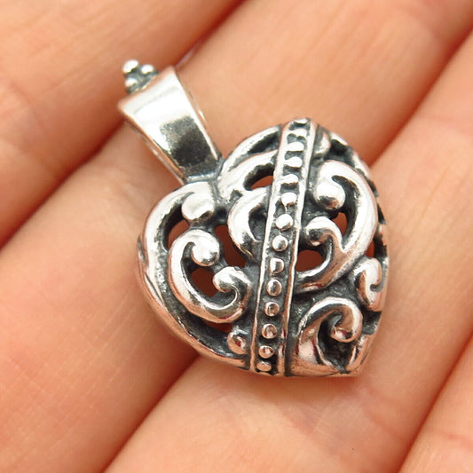 925 Sterling Silver Vintage Mexico Swirl Design Heart Pendant