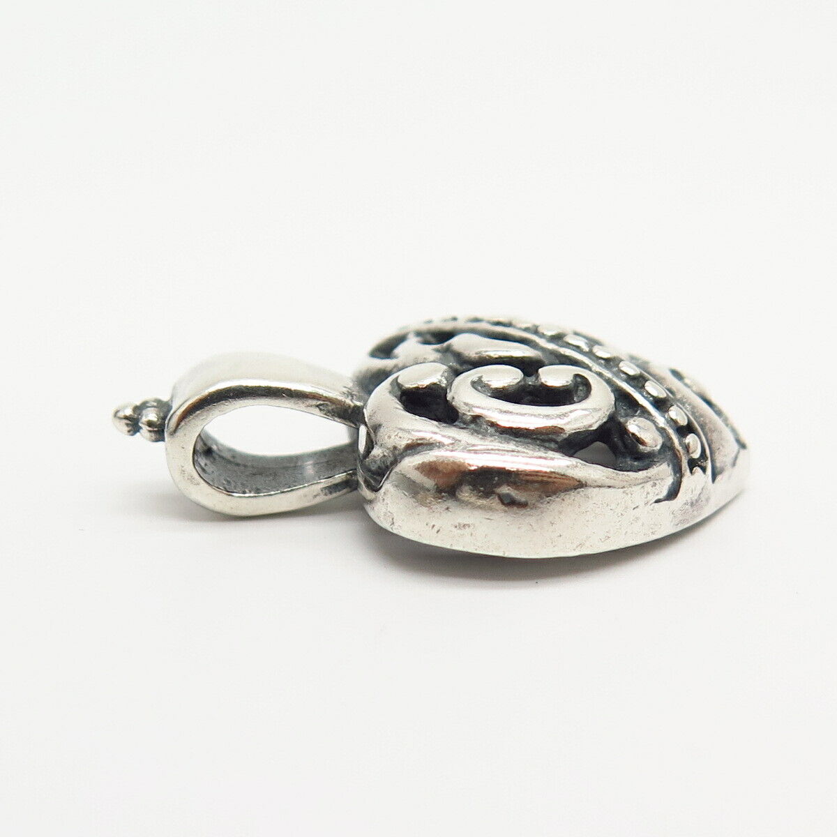 925 Sterling Silver Vintage Mexico Swirl Design Heart Pendant