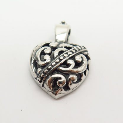 925 Sterling Silver Vintage Mexico Swirl Design Heart Pendant