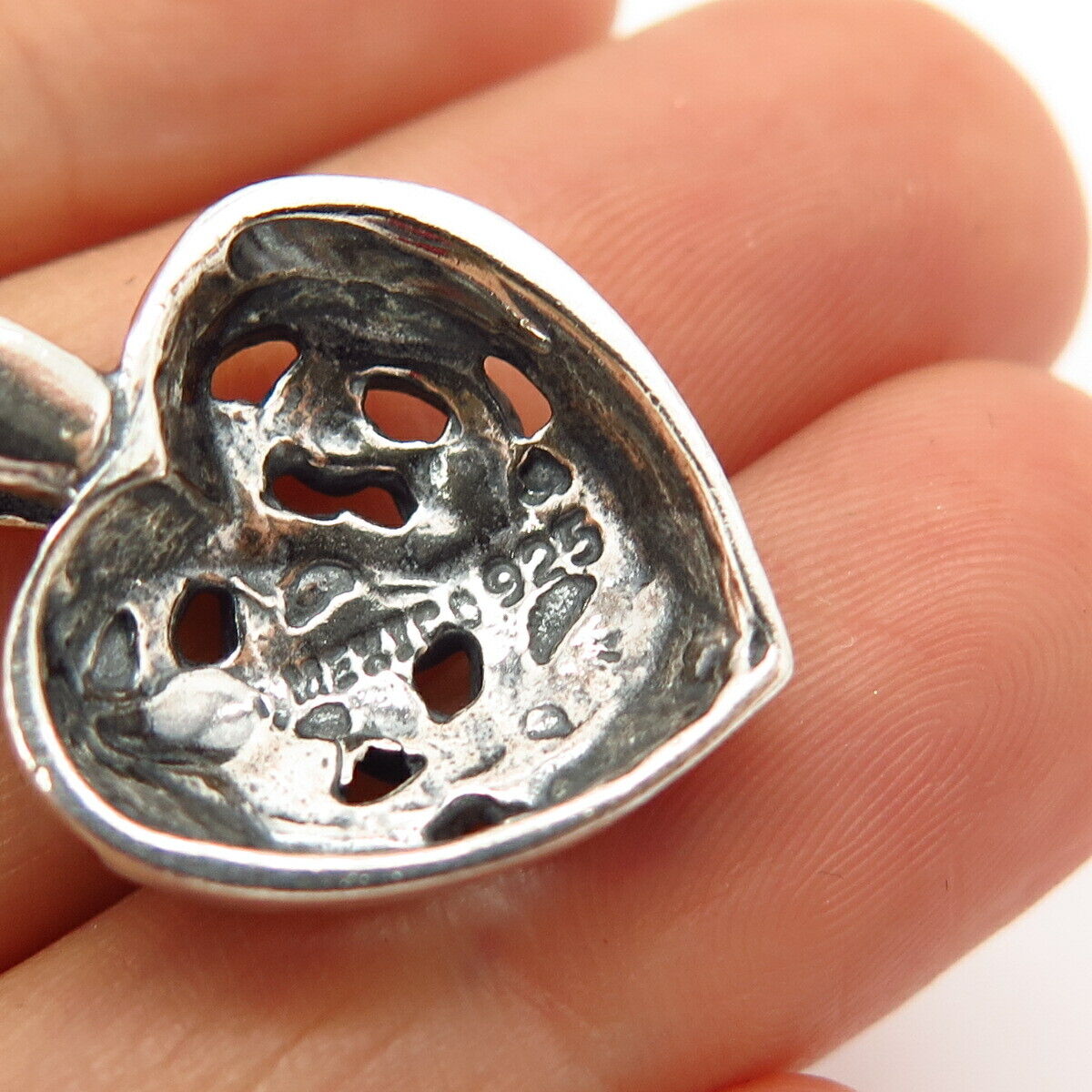 925 Sterling Silver Vintage Mexico Swirl Design Heart Pendant