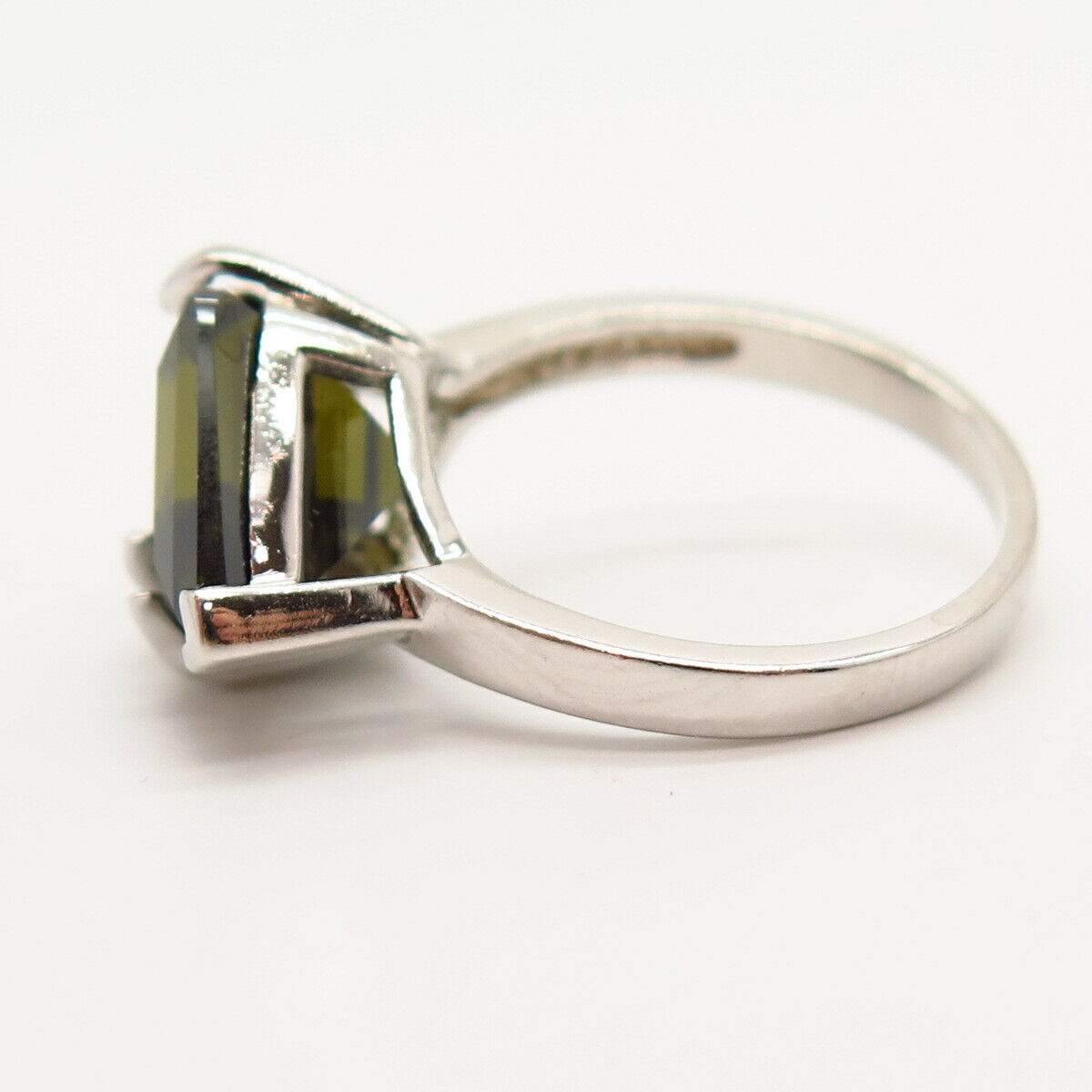 925 Sterling Silver White & Olive-Tone C Z Cocktail Ring