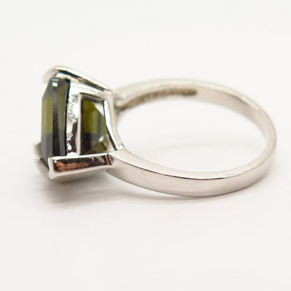 925 Sterling Silver White & Olive-Tone C Z Cocktail Ring