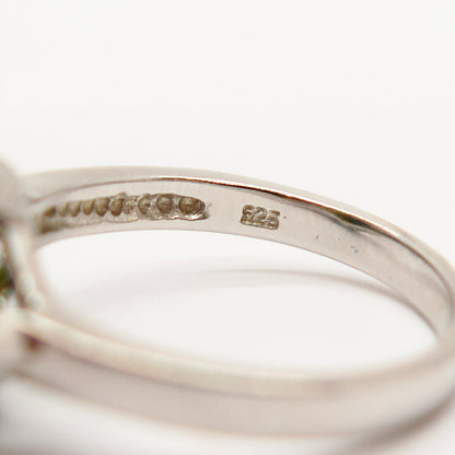 925 Sterling Silver White & Olive-Tone C Z Cocktail Ring