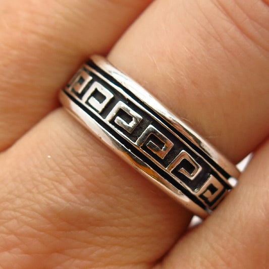 925 Sterling Silver Greek Maze Design Rotating Band Ring