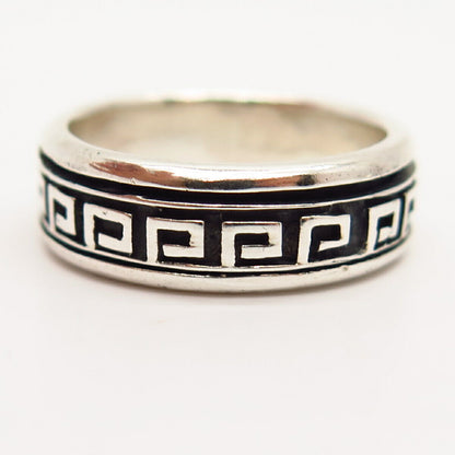 925 Sterling Silver Greek Maze Design Rotating Band Ring