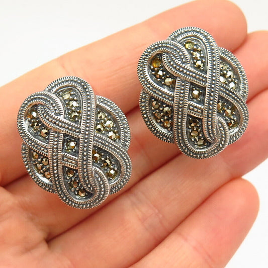 925 Sterling Vintage Judith Jack Marcasite Gem Infinity Omega Back Earrings