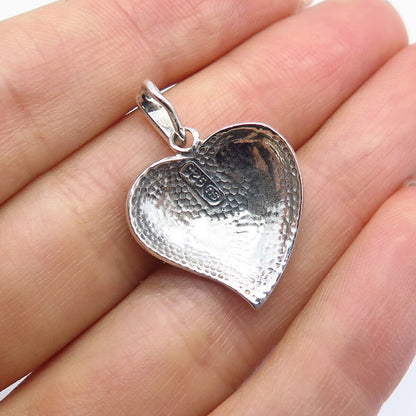 925 Sterling Silver Real Marcasite Gemstone Heart Pendant