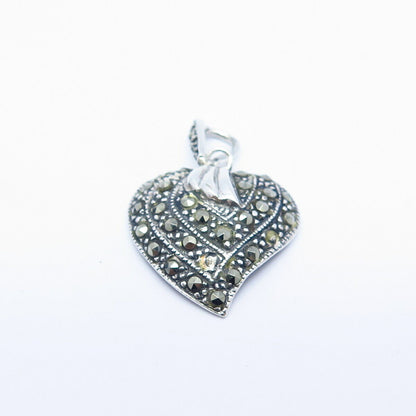 925 Sterling Silver Real Marcasite Gemstone Heart Pendant