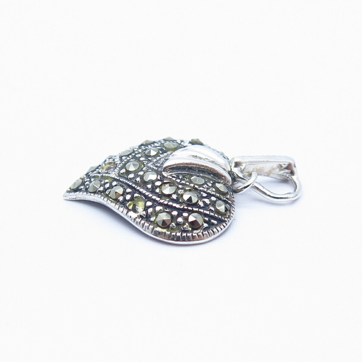 925 Sterling Silver Real Marcasite Gemstone Heart Pendant