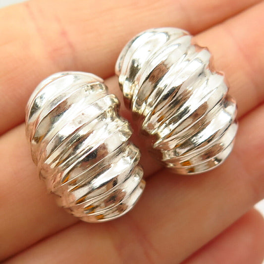 925 Sterling Silver Ribbed Design Hollow Earrings