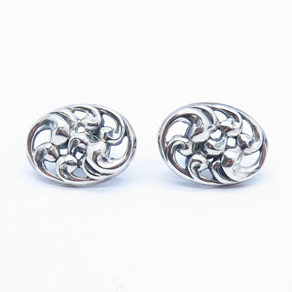 925 Sterling Silver Antique Danecraft Floral Design Screw Back Earrings