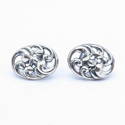 925 Sterling Silver Antique Danecraft Floral Design Screw Back Earrings