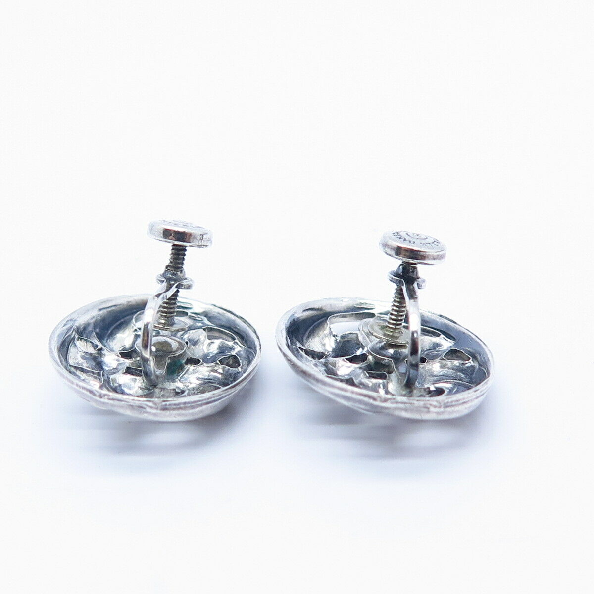 925 Sterling Silver Antique Danecraft Floral Design Screw Back Earrings