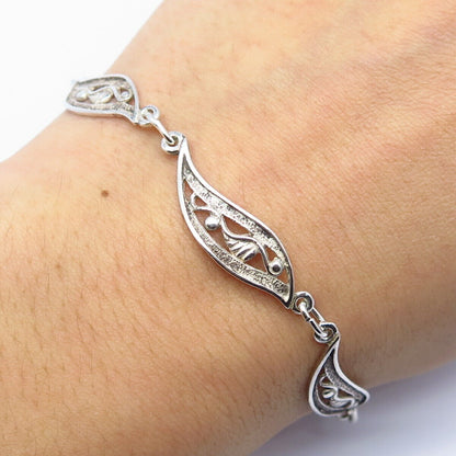 925 Sterling Silver Vintage Leaf Design Link Bracelet 7"