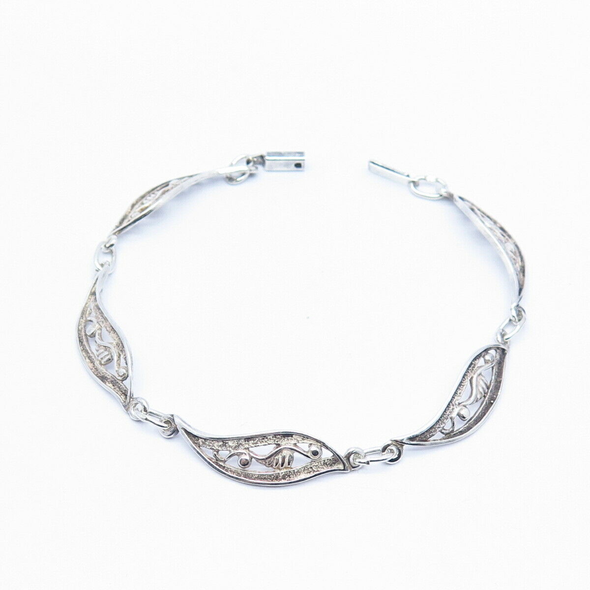 925 Sterling Silver Vintage Leaf Design Link Bracelet 7"