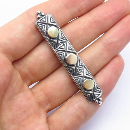 925 Sterling Silver 2-Tone Tribal Design Pin Brooch