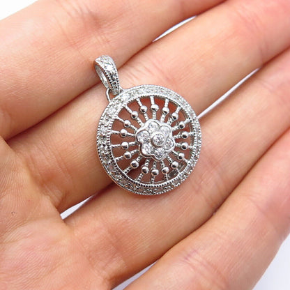 925 Sterling Silver C Z Ornate Floral Pendant