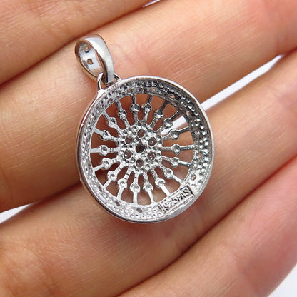 925 Sterling Silver C Z Ornate Floral Pendant