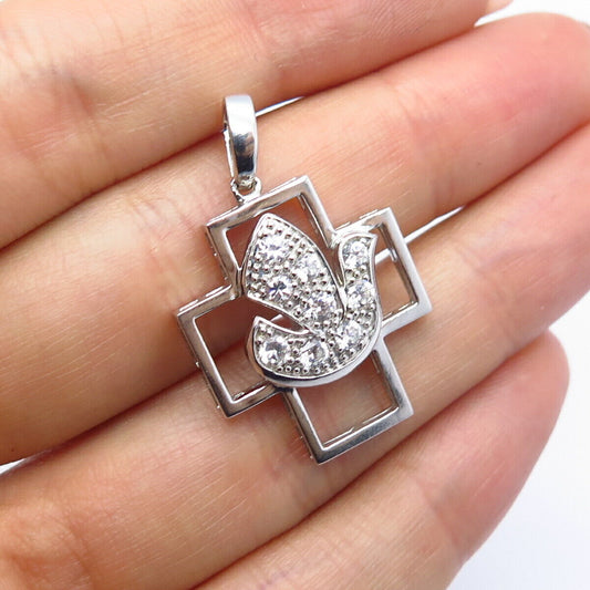 925 Sterling Silver C Z Holy Ghost Cross Pendant